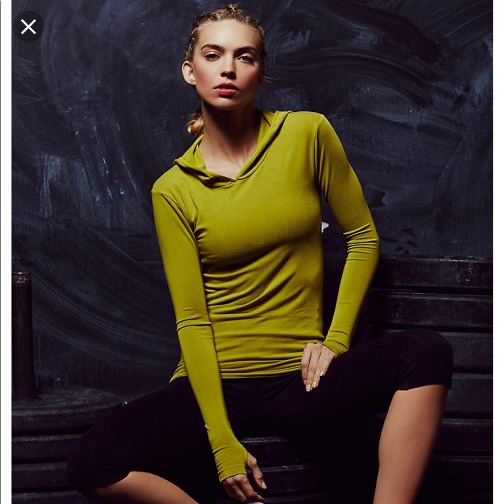Free People Women's Yellow Hooded Layering Tee XS - Picture 2 of 8